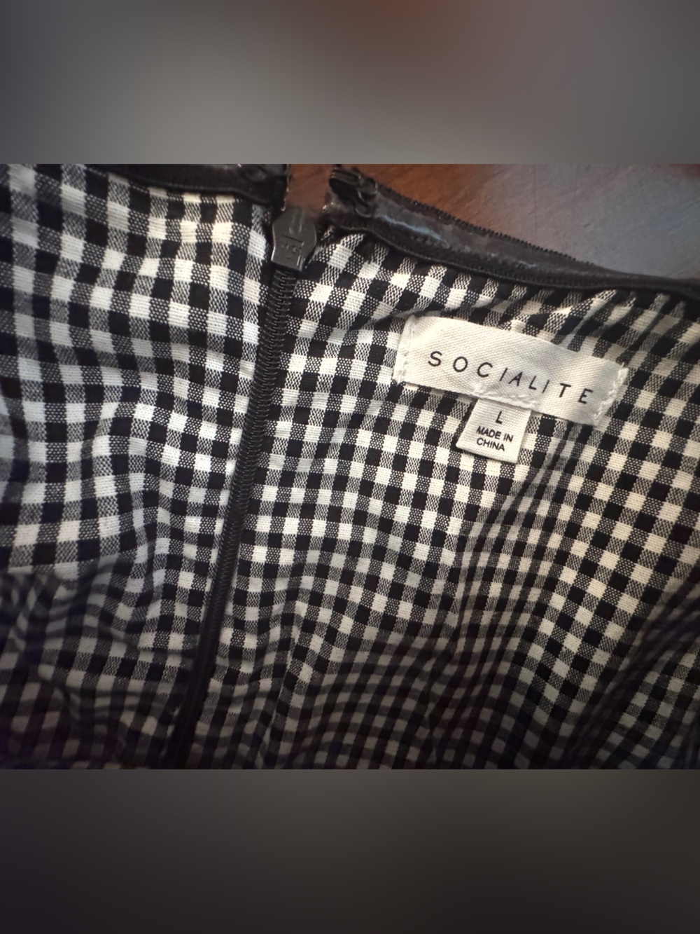SOCIALITE Gingham Strapless Midi Dress Bow Pockets Black White Size L Cotton - Picture 5 of 10